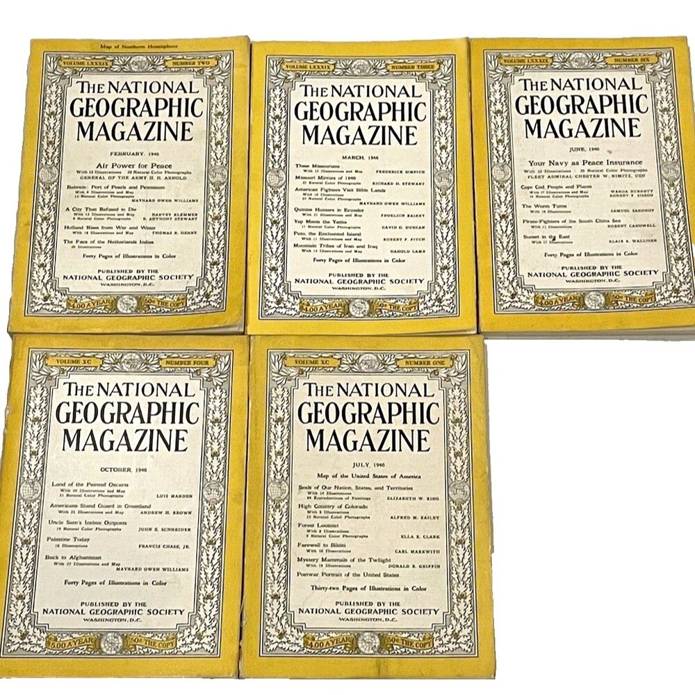 National Geographic Magazine 1946 Lot 5 Rare Antique Feb March June July Oct